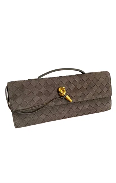 Mint Exclusives Women's Suede Knot Clutch Bag In Taupe In Gray