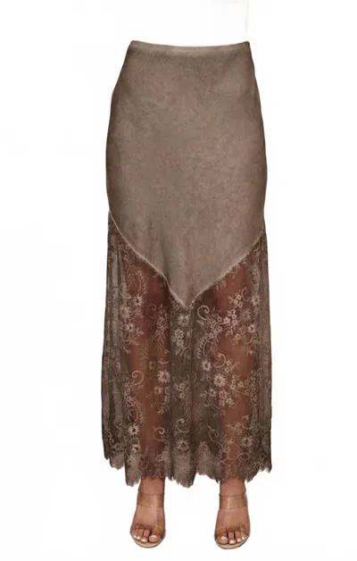 Mint Exclusives Women's Viscose Maxi Skirt With Lace Hem In Mocha In Gray