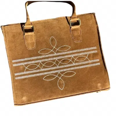Mint Exclusives Women's Western Boot Stitch Suede Leather Handbag In Beige In Sand