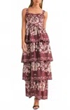Mint Floral Tiered Maxi Dress In Wine In Pink