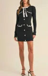 Mint Girls Chelsea Knit Button Mini Dress In Black In Black