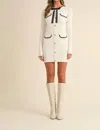 Mint Girls Chelsea Knit Button Mini Dress In Cream In White
