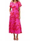 Mint Jolene Palmer Poplin Tiered Maxi Dress In Fuchsia Red Multi In Pink