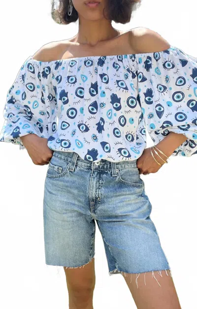 Mint Lucky Tulum Off The Shoulder Top In Multi In Blue