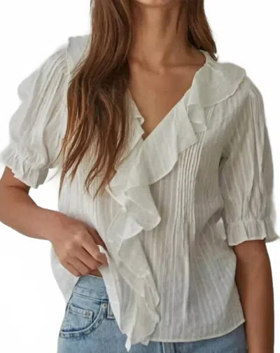 Mint Mariah Woven Cotton V Neck Blouse In Off White