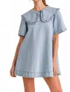 Mint Peter Pan Collar Mini Dress In Denim In Multi