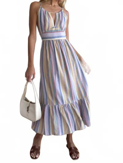Mint Poolside Striped Back Tie Midi Dress In Multi