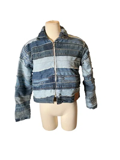 Mint Reworks Women's Dixon Upcycled Levi's Zip Up Crop Boxy Denim Jacket In Blue
