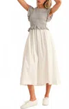 Mint Ruffle Sleeve Knit And Woven Maxi Dress In Heather Grey In Gray