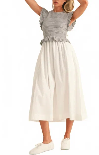 Mint Ruffle Sleeve Knit And Woven Maxi Dress In Heather Grey In Gray