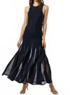 Mint Sheer Stripe Pleated Maxi Dress In Black In Black