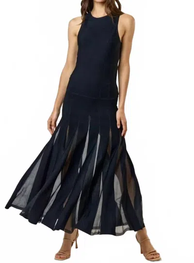 Mint Sheer Stripe Pleated Maxi Dress In Black