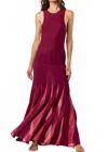 Mint Sheer Stripe Pleated Maxi Dress In Wine In Pink