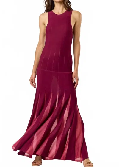 Mint Sheer Stripe Pleated Maxi Dress In Wine In Pink