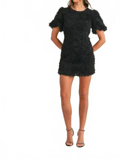 Mint Textured Floral Applique Mini Dress In Black
