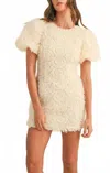 Mint Textured Floral Applique Mini Dress In Cream In White