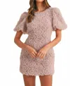 Mint Textured Floral Applique Mini Dress In Mauve In Multi