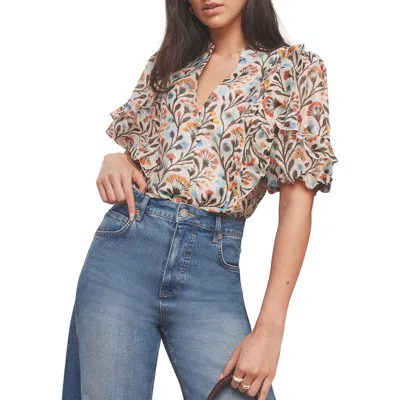 Mint Velvet Allover Floral Ruffle Blouse In Multi