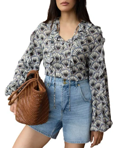 Mint Velvet Art Deco Ruffle Tie-neck Blouse In Blue