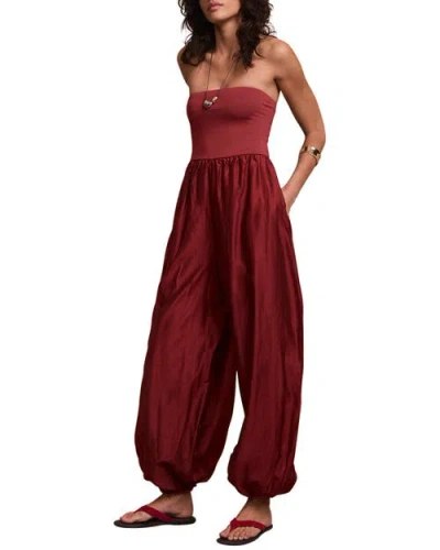 Mint Velvet Bandeau Balloon Jumpsuit In Burgundy