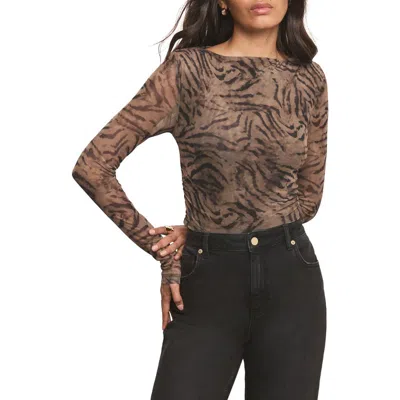 Mint Velvet Boat Neck Draped Detail Mesh Top In Brown
