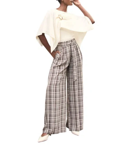 Mint Velvet Check Wide Trousers In Brown