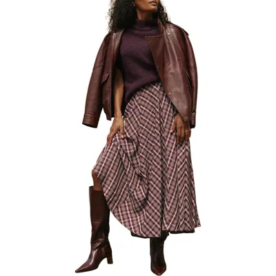 Mint Velvet Checked Midi Skirt In Brown