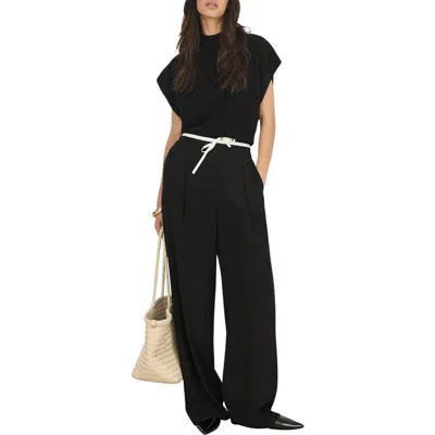 Mint Velvet Contrast Waist Wide Leg Trousers In Black