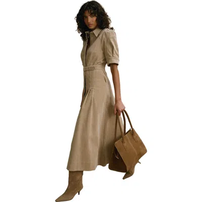 Mint Velvet Corduroy Belted Midi Dress In Neutral