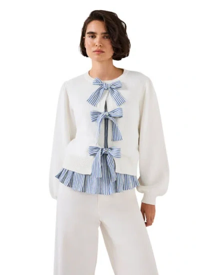 Mint Velvet Cotton Blend Bow Detail Sweater In White