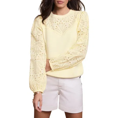 Mint Velvet Cotton Blend Broderie Sweatshirt In Yellow