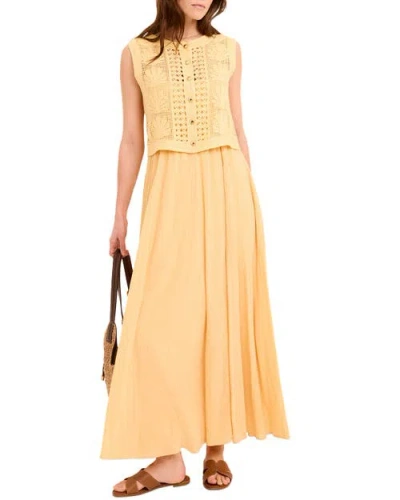 Mint Velvet Cotton Blend Crochet Maxi Dress In Yellow