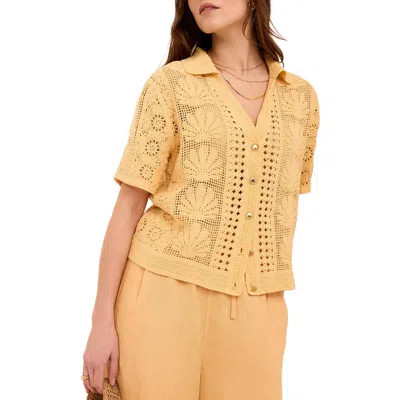 Mint Velvet Cotton Blend Crochet Shirt In Yellow