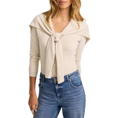 Mint Velvet Cotton Blend Scarf Detail Knit Cardigan In Neutral