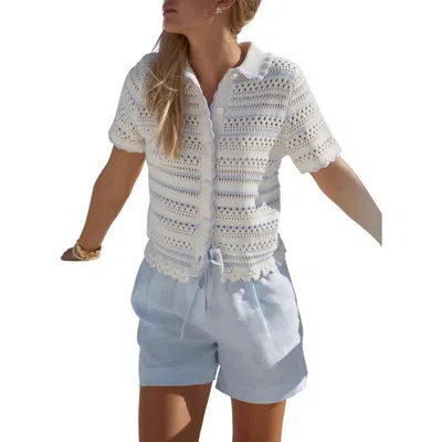 Mint Velvet Cotton Blend Stripe Crochet Top In White