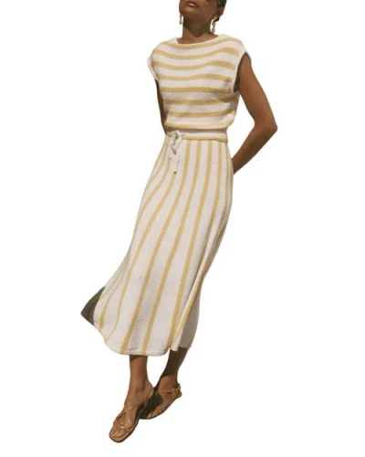 Mint Velvet Cotton Blend Striped Midi Dress In Yellow