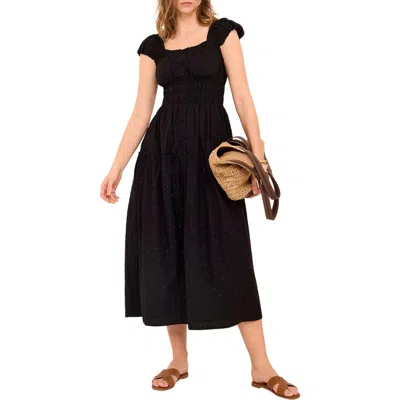 Mint Velvet Cotton Blend Textured Midi Dress In Black