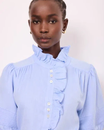 Mint Velvet Cotton Chambray Ruffle Blouse In Blue