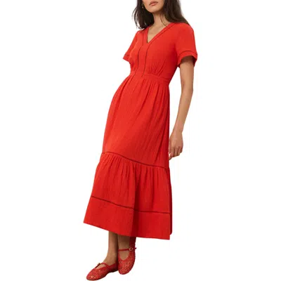 Mint Velvet Cotton Cheesecloth Midi Dress In Red
