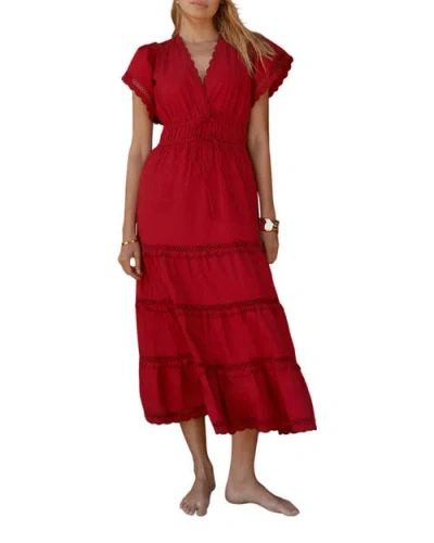 Mint Velvet Cotton Ruffle Maxi Dress In Red