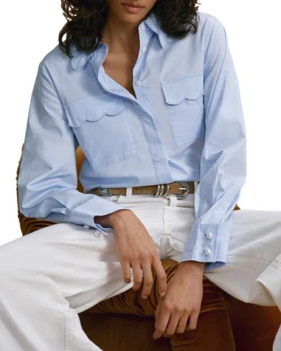 Mint Velvet Cotton Scallop Detail Shirt In Blue