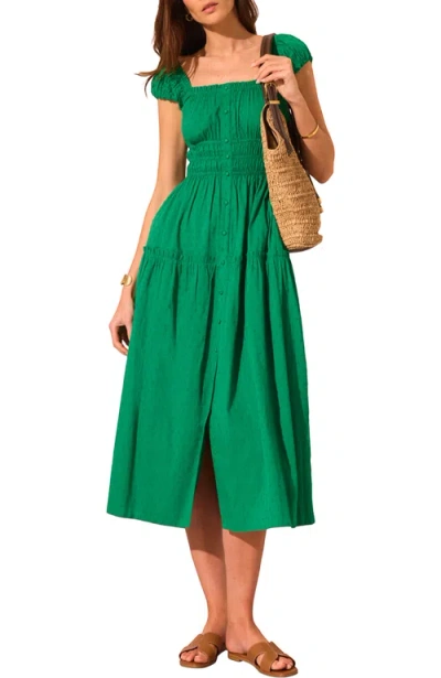 Mint Velvet Cotton Scoop Neck Midi Dress In Green