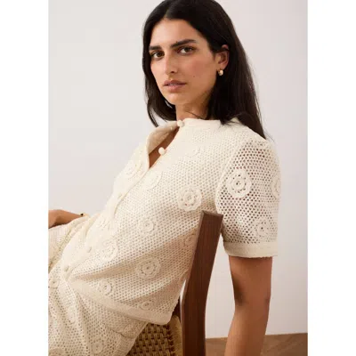 Mint Velvet Cotton Sequin Floral Crochet Top In Neutral