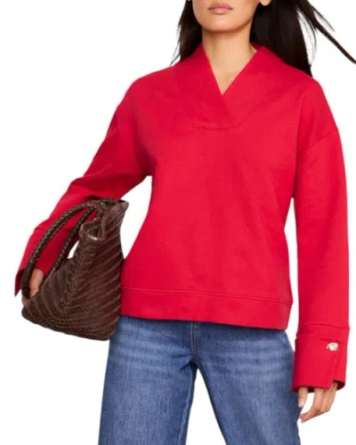 Mint Velvet Cotton V-neck Button Detail Sweatshirt In Red