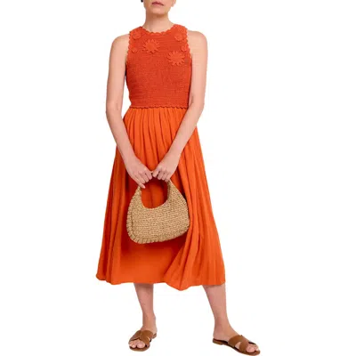 Mint Velvet Crochet Bodice Midi Dress In Neutral