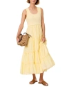 Mint Velvet Crochet Trim Tiered Midi Dress In Yellow