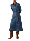 Mint Velvet Denim Belted Midi Shirt Dress In Blue