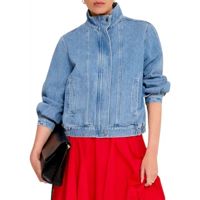 Mint Velvet Denim Bomber Jacket In Blue