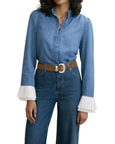 Mint Velvet Denim Contrast Cuff Blouse In Blue
