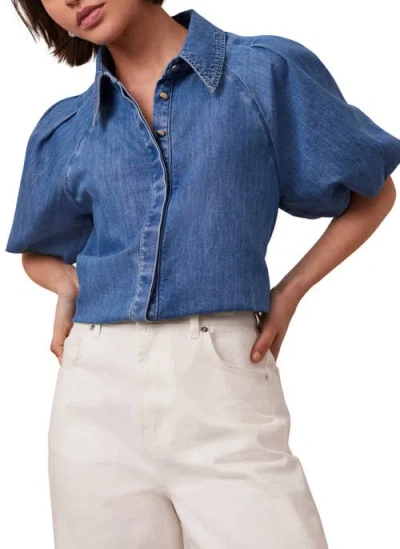 Mint Velvet Denim Puff Sleeve Shirt In Blue